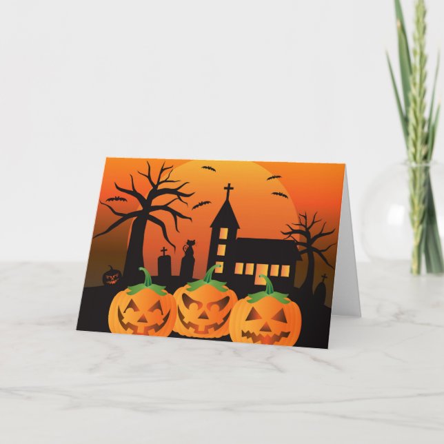 Tarjeta Spookone Halloween Carved Pumpkins Card (Anverso)