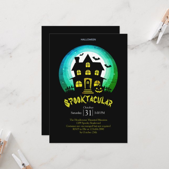 Tarjeta Spooktacular Spookhouse Halloween Party (Anverso/Reverso In Situ)