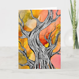 Tarjeta Spooky Abstract Tree Pen Drawing Art Greeting Card