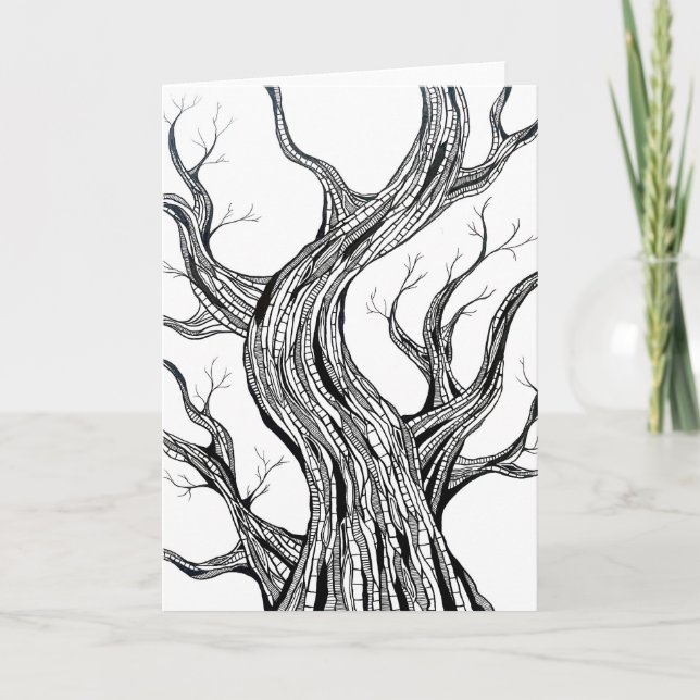 Tarjeta Spooky Abstract Tree Pen Drawing Art Greeting Card (Anverso)