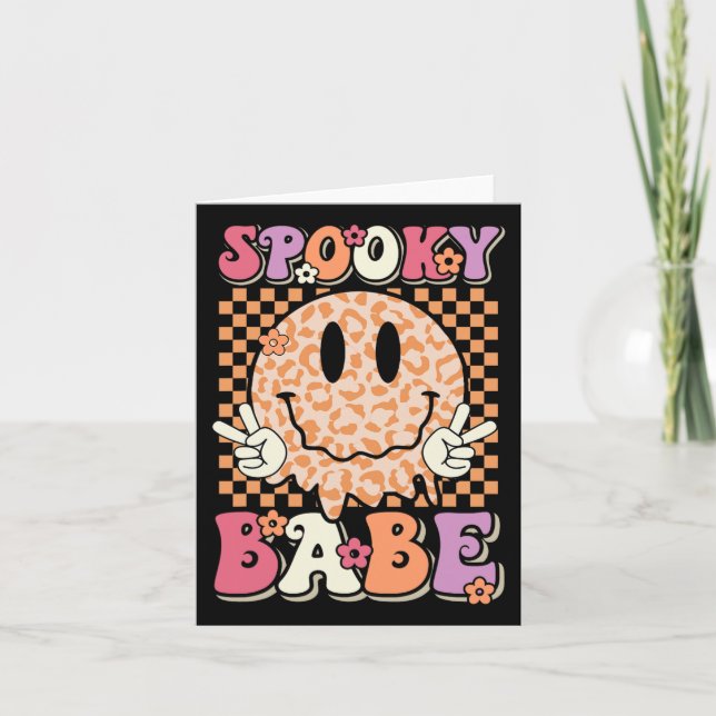 Tarjeta Spooky Bybe Groovy Halloween Leopard Smile Face Ch (Anverso)