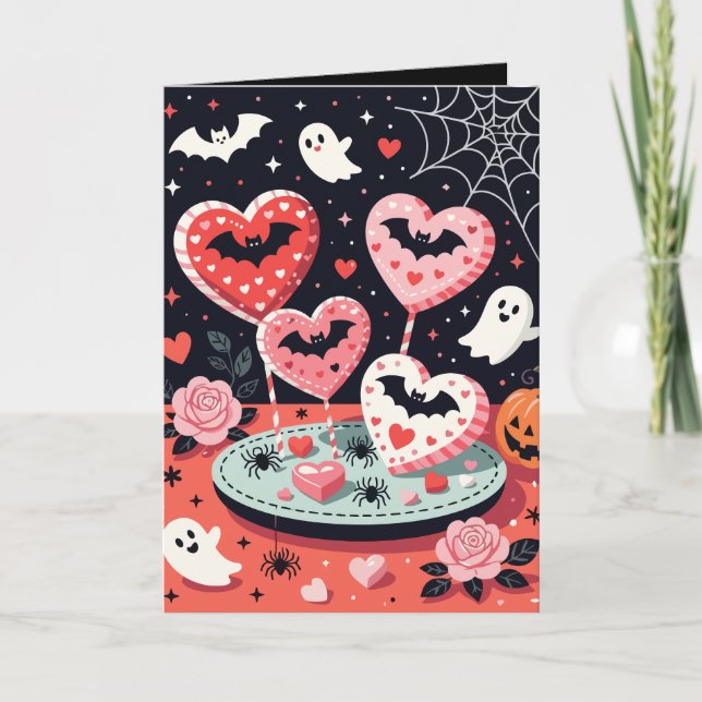 Tarjeta Spooky-cute Halloween Illustration of Heart  (Anverso)