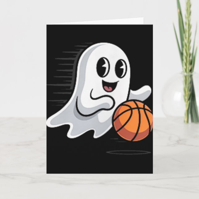 Tarjeta Spooky Ghost Playing Basketball Retro Halloween Co (Anverso)
