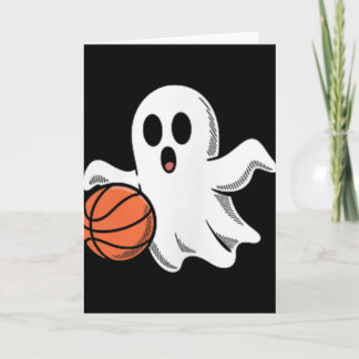 Tarjeta Spooky Ghost Playing Basketball Retro Halloween Co