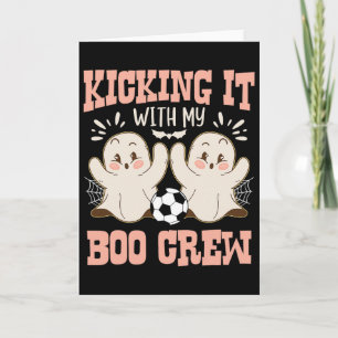 Tarjeta Spooky Halloween Fútbol Pateando Con Mi Boo Cre