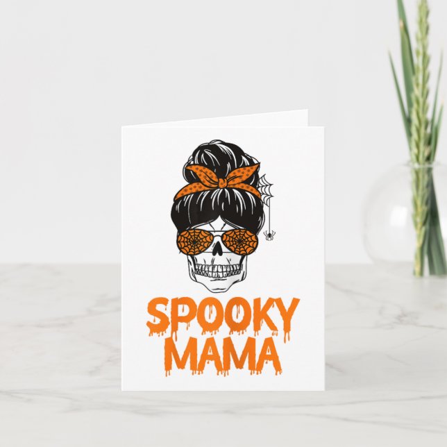 Tarjeta Spooky Mama Lazy Halloween Disstume Skull Messy Bu (Anverso)