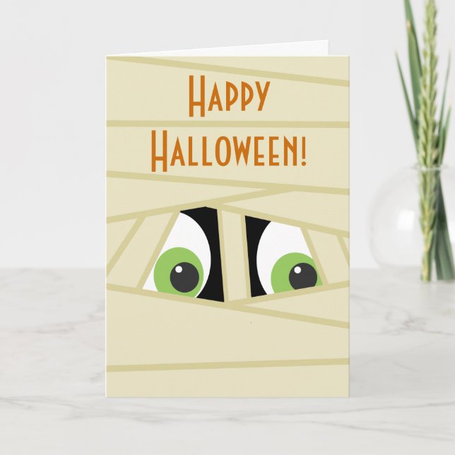 Tarjeta Spooky Mummy Head Halloween Greet Card (Anverso)