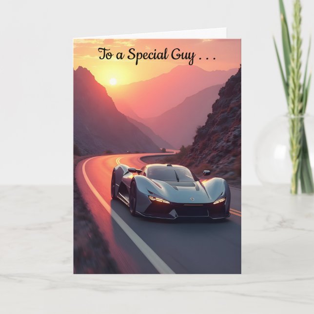 Tarjeta Sportscar Día del Padre del atardecer (Anverso)