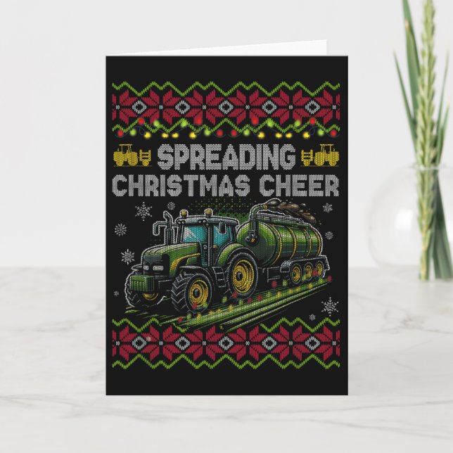 Tarjeta Spreading Christmas Cheer Farming Tractor Ugly Swe (Anverso)