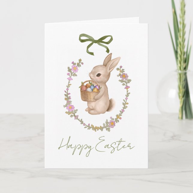 Tarjeta Spring Easter Floral Egg Bunny Holiday Card (Anverso)