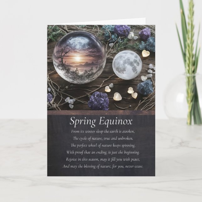 Tarjeta Spring Equinox Ostara with Globe Moon Crystals  (Anverso)