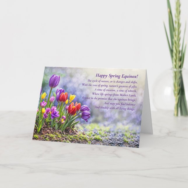 Tarjeta Spring Equinox with Pretty Colorful Tulips Poem (Anverso)