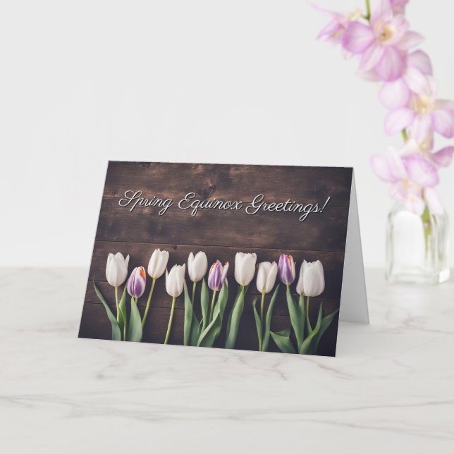 Tarjeta Spring Equinox with Tulips and Wood Beauty (Orquídea)