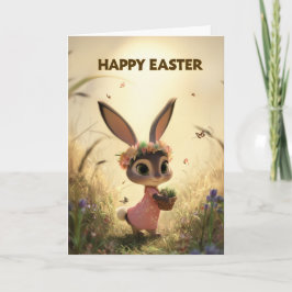 Tarjeta Spring Meadow Bunny in Pink Dress Easter Card