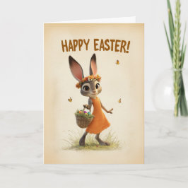 Tarjeta Spring Meadow Bunny with Basket Easter Card