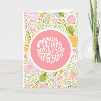 Tarjeta Spring Time Floral Greeting Card with Pink Circle
