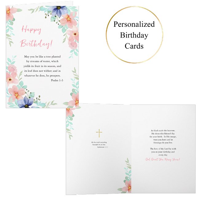 Tarjeta Spring Watercolor Flowers Bible Verse Birthday  (Subido por el creador)