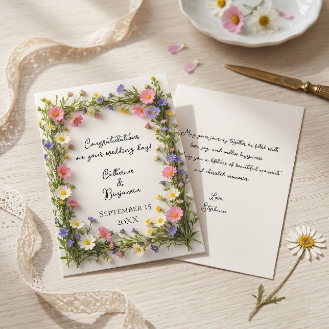 Tarjeta Spring Wildflower Border Wedding Congratulations (Subido por el creador)