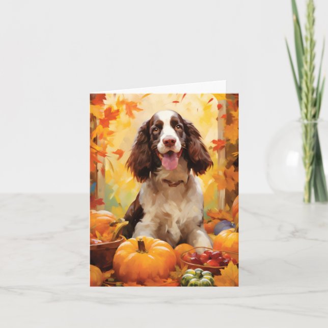 Tarjeta Springer Spaniel Acción de Gracias de Otoño (Anverso)