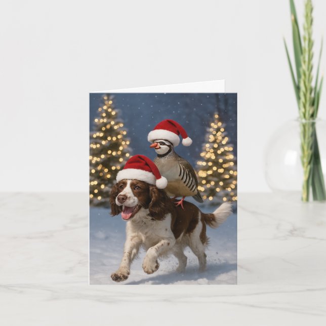 Tarjeta Springer Spaniel and Partridge Christmas card (Anverso)