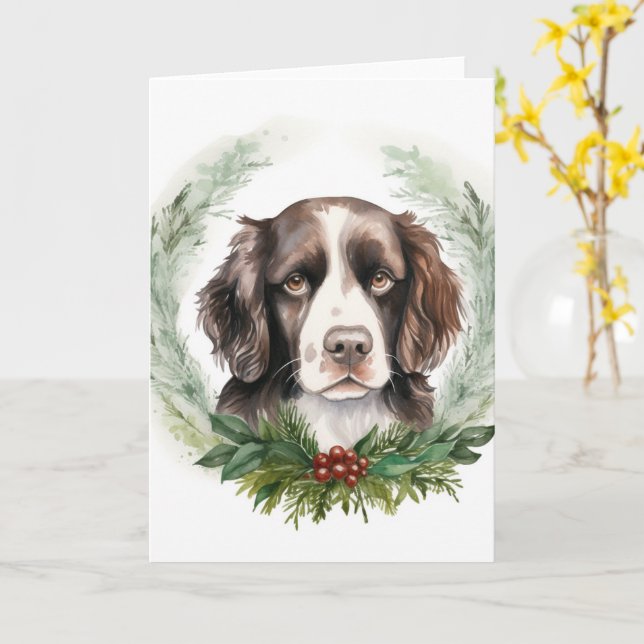 Tarjeta Springer spaniel Corona de Navidad Perro festivo (flor amarilla)