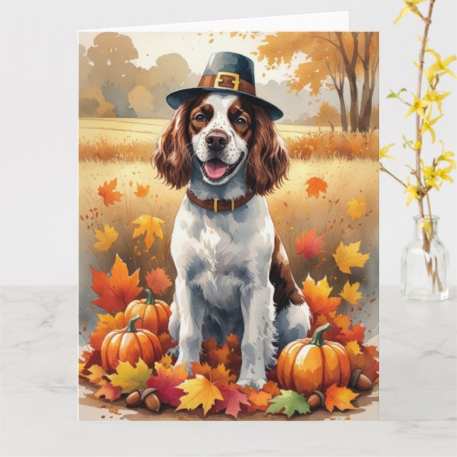 Tarjeta Springer Spaniel en otoño deja arte de Acción de G (flor amarilla)