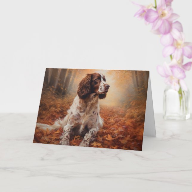 Tarjeta Springer Spaniel en otoño inspira caída de hojas (Orquídea)