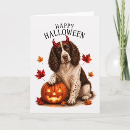Tarjeta Springer Spaniel Halloween Diablo Perro