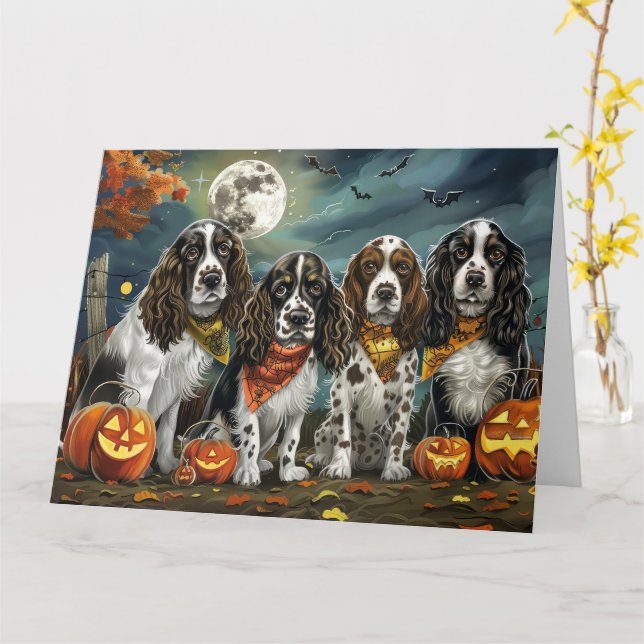 Tarjeta Springer Spaniel Halloween Spooky (flor amarilla)
