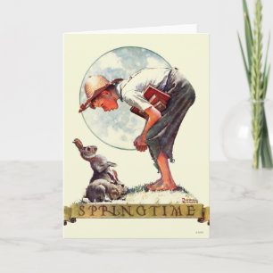 Tarjeta Springtime, 1935 chico con conejito