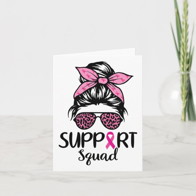 Tarjeta Squad Messy Bun Leopard Pink Breast Cancer (Anverso)