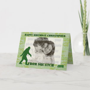 Tarjeta Squatchin ido Bigfoot en camo verde