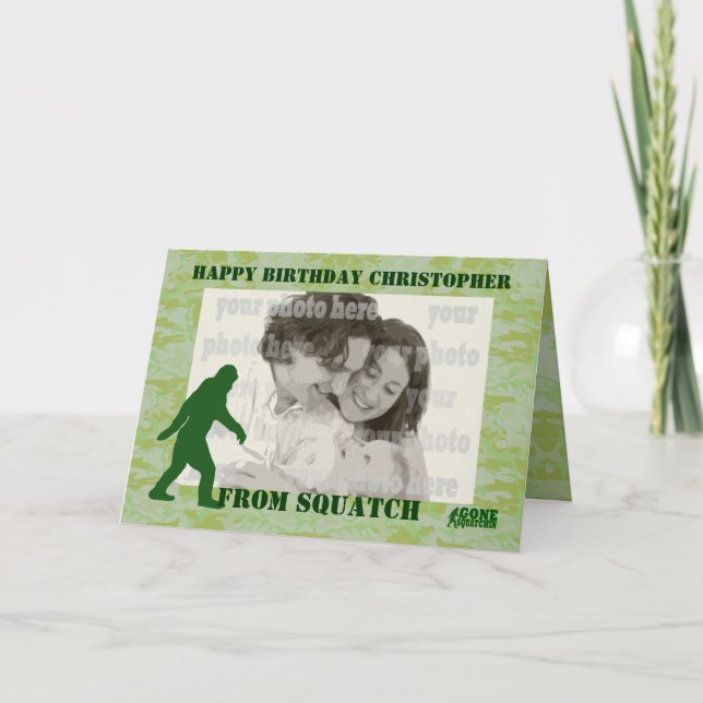 Tarjeta Squatchin ido Bigfoot en camo verde (Anverso)