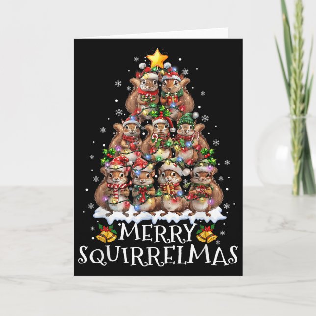 Tarjeta Squirrel Christmas Tree Lights Merry Squirrelmas S (Anverso)