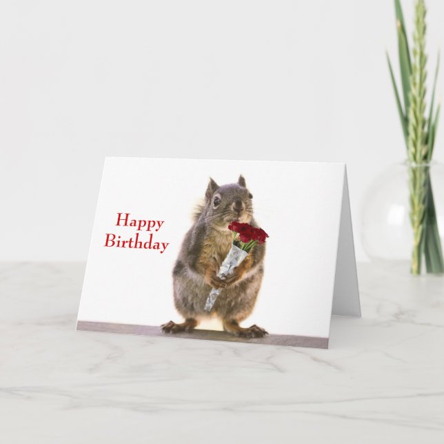 Tarjeta Squirrel Holding Red Rose Bouquet (Anverso)