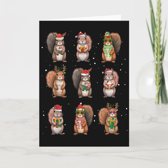 Tarjeta Squirrels Christmas Lights Decor Funny Squirrel Lo (Anverso)