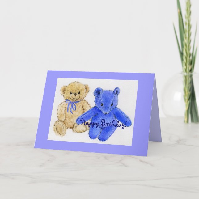 Tarjeta Sr. McCuddle y oso azul feliz cumpleaños (Anverso)