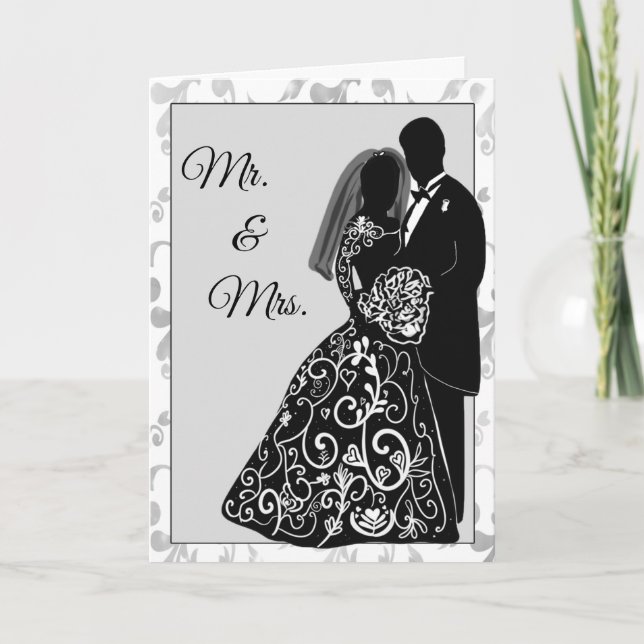 Tarjeta Sr. y la Sra. Bride Groom Silhouette Felicitacione (Anverso)