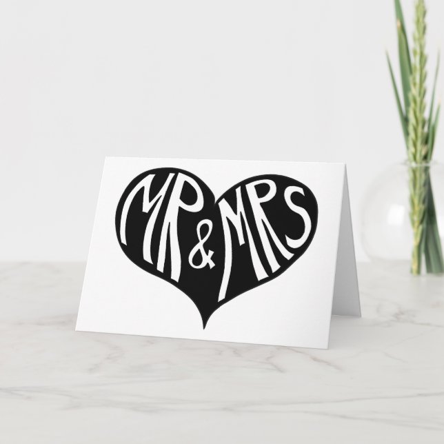 Tarjeta Sr. y Sra. Black and White Heart Shape Boda (Anverso)
