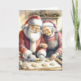 Tarjeta Sr. y Sra. Claus Baking Cookies Navidades Personal