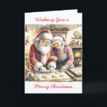 Tarjeta Sr. y Sra. Clause Cute Navidades personalizados<br><div class="desc">Tarjeta de Navidades personalizada. El Sr. y la Sra. Santa Claus cocinan galletas en la cocina. El arte de Aai lindo que te da esa sensación de Navidades nostálgicos.</div>