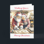 Tarjeta Sr. y Sra. Clause Cute Navidades personalizados<br><div class="desc">Tarjeta de Navidades personalizada. El Sr. y la Sra. Santa Claus cocinan galletas en la cocina. El arte de Aai lindo que te da esa sensación de Navidades nostálgicos.</div>