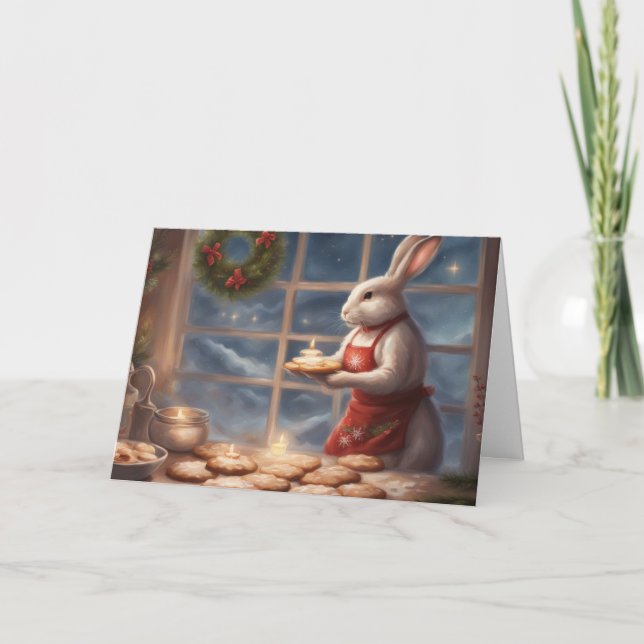 Tarjeta Sra. Bunny sirviendo golosinas de Navidad (Anverso)