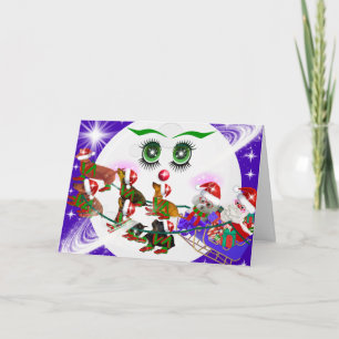 Tarjeta Sra. Navidades Moon Santa & Weenie Dogs Card