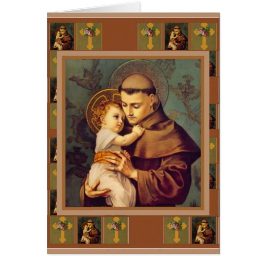 Tarjeta St Anthony de Padua con los rosas cruzados de