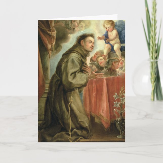 Tarjeta St Anthony de Padua que adora al niño de Cristo (Anverso)