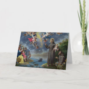 Tarjeta St Anthony de Padua que predica a los pescados