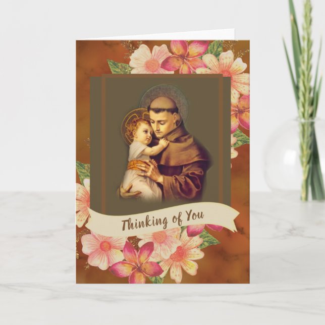Tarjeta St Anthony del bebé Jesús de Padua floral (Anverso)