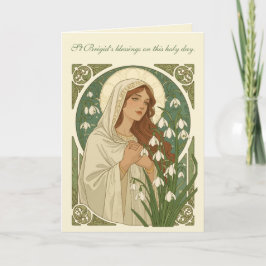 Tarjeta St Brigid Art Nouveau Halo and Snowdrops