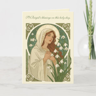 Tarjeta St Brigid Art Nouveau Halo y campanillas de invier